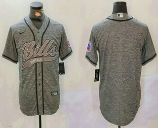 Men's Buffalo Bills Blank Grey Gridiron With Patch Cool Base Stitched Baseball Jersey