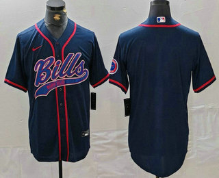 Men's Buffalo Bills Blank Navy With Patch Cool Base Stitched Baseball Jersey