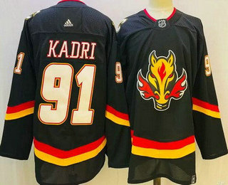 Men's Calgary Flames #91 Nazem Kadri Black 2021 Reverse Retro Authentic Jersey