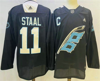 Men's Carolina Hurricanes #11 Jordan Staal 2022 Black Warm up Stitched Jersey