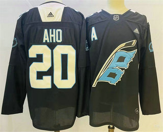 Men's Carolina Hurricanes #20 Sebastian Aho 2022 Black Warm up Stitched Jersey