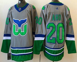 Men's Carolina Hurricanes #20 Sebastian Aho Gray 2021 Reverse Retro Stitched NHL Jersey