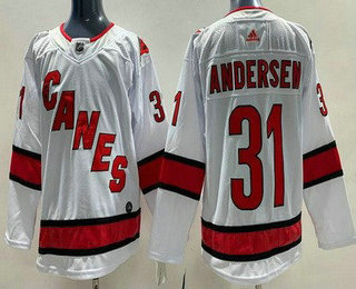 Men's Carolina Hurricanes #21 Frederik Andersen White Away Authentic Jersey