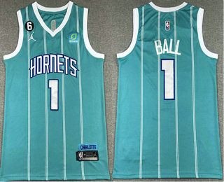 Men's Charlotte Hornets #1 LaMelo Ball Blue With No 6 Patch Stitched Jersey