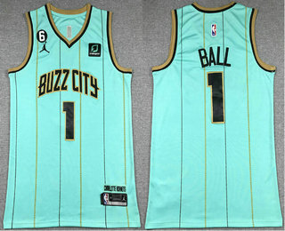 Men's Charlotte Hornets #1 LaMelo Ball Green With No 6 Patch Stitched Jersey