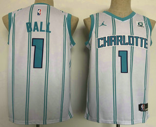 Men's Charlotte Hornets #1 LaMelo Ball White 2022 Brand Jordan Swingman Jersey With Sponsor 01