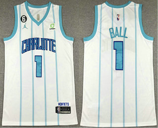 Men's Charlotte Hornets #1 LaMelo Ball White With No 6 Patch Stitched Jersey