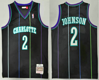 Men's Charlotte Hornets #2 Larry Johnson 1992-93 Black Hardwood Classics Soul Swingman Throwback Jersey