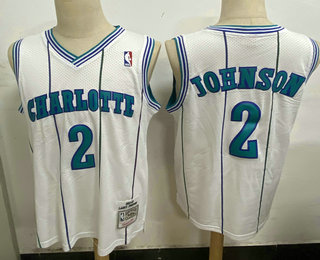 Men's Charlotte Hornets #2 Larry Johnson 1992-93 White Hardwood Classics Soul Swingman Throwback Jersey