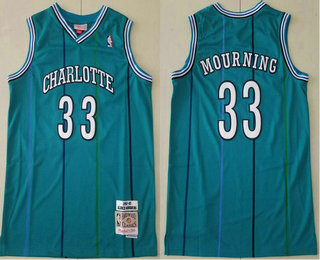 Men's Charlotte Hornets #33 Alonzo Mourning 1992-93 Green Hardwood Classics Soul Swingman Throwback Jersey