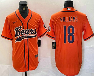 Men's Chicago Bears #18 Caleb Williams Orange With Patch Cool Base Stitched Baseball Jersey