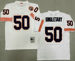 Men's Chicago Bears #50 Mike Singletary White Bear Patch Throwback Jersey