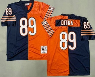Men's Chicago Bears #89 Mike Ditka Navy Orange Split Throwback Jersey