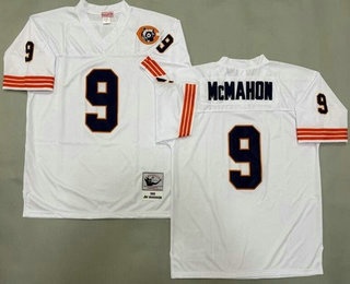 Men's Chicago Bears #9 Jim McMahon White Bear Patch 1985 Throwback Jersey