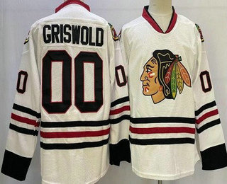 Men's Chicago Blackhawks #00 Clark Griswold White Throwback Stitched Jersey