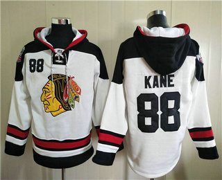 Men's Chicago Blackhawks #88 Patrick Kane White Ageless Must Have Lace Up Pullover Hoodie