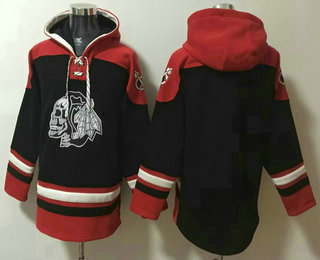 Men's Chicago Blackhawks Blank Black Ageless Must Have Lace Up Pullover Hoodie
