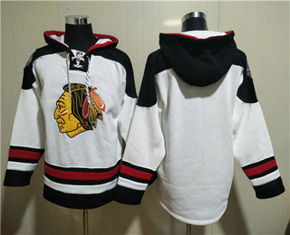 Men's Chicago Blackhawks Blank White Ageless Must Have Lace Up Pullover Hoodie