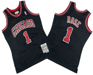 Men's Chicago Bulls #1 Derek Rose Black Hardwood Classics Soul Swingman Throwback Jersey