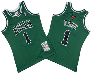 Men's Chicago Bulls #1 Derek Rose Green Hardwood Classics Soul Swingman Throwback Jersey