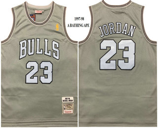 Men's Chicago Bulls #23 Michael Jordan 1997-98 Grey Hardwood Classics Swingman Throwback Jersey