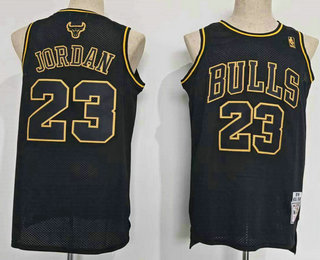 Men's Chicago Bulls #23 Michael Jordan Black Gold Hardwood Classics Swingman Throwback Jersey