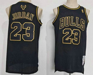 Men's Chicago Bulls #23 Michael Jordan Black Gold Throwback Swingman Jersey