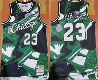 Men's Chicago Bulls #23 Michael Jordan Green White Black Stitched Throwback Jersey