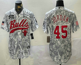 Men's Chicago Bulls #45 Michael Jordan Arctic Camo 2024 Salute to Service Stitched Baseball Jersey