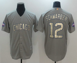 Men's Chicago Cubs #12 Kyle Schwarber Gray World Series Champions Gold Stitched MLB Majestic 2017 Cool Base Jersey