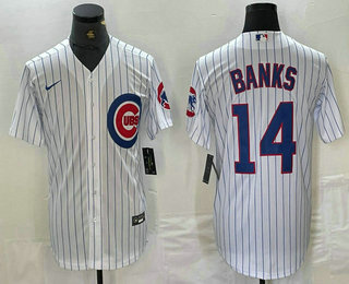 Men's Chicago Cubs #14 Ernie Banks White Stitched Cool Base Nike Jersey