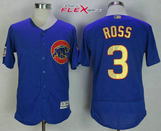 Men's Chicago Cubs #3 David Ross Blue World Series Champions Gold Stitched MLB Majestic 2017 Flex Base Jersey