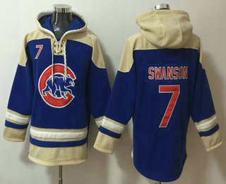 Men's Chicago Cubs #7 Dansby Swanson Blue Ageless Must Have Lace Up Pullover Hoodie