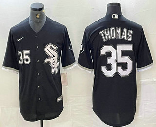 Men's Chicago White Sox #35 Frank Thomas Number Black Cool Base Stitched Jersey