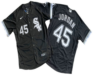 Men's Chicago White Sox #45 Michael Jordan Number Black Stitched Cool Base Nike Jersey