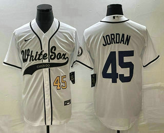 Men's Chicago White Sox #45 Michael Jordan Number White Cool Base Stitched Baseball Jersey 01