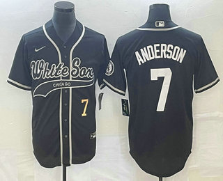 Men's Chicago White Sox #7 Tim Anderson Number Black Cool Base Stitched Baseball Jersey 01