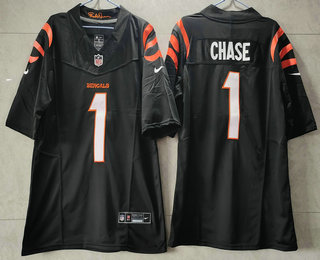 Men's Cincinnati Bengals #1 JaMarr Chase Black 2023 FUSE Vapor Untouchable Limited Stitched Jersey