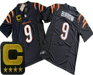 Men's Cincinnati Bengals #9 Joe Burrow Limited Black C Patch FUSE Vapor Jersey