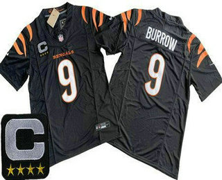 Men's Cincinnati Bengals #9 Joe Burrow Limited Black C Patch FUSE Vapor Jersey