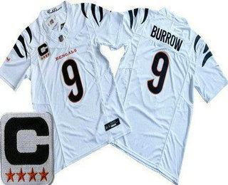 Men's Cincinnati Bengals #9 Joe Burrow Limited White C Patch FUSE Vapor Jersey