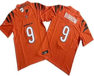 Men's Cincinnati Bengals #9 Joe Burrow Orange 2023 FUSE Vapor Limited Stitched Jersey
