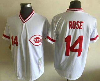 Men's Cincinnati Reds #14 Pete Rose White Throwback Jersey