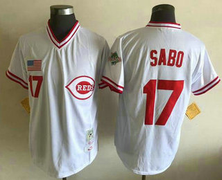Men's Cincinnati Reds #17 Chris Sabo White Throwback Jersey