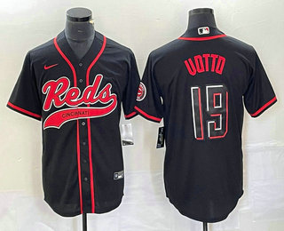 Men's Cincinnati Reds #19 Joey Votto Black 2023 City Connect Cool Base Stitched Jersey 11
