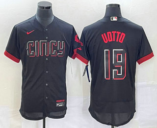 Men's Cincinnati Reds #19 Joey Votto Black 2023 City Connect Flex Base Stitched Jersey 02