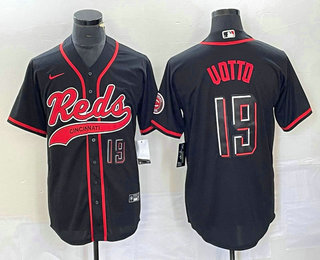 Men's Cincinnati Reds #19 Joey Votto Number Black 2023 City Connect Cool Base Stitched Jersey 12