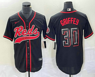 Men's Cincinnati Reds #30 Ken Griffey Jr Black 2023 City Connect Cool Base Stitched Jersey 11