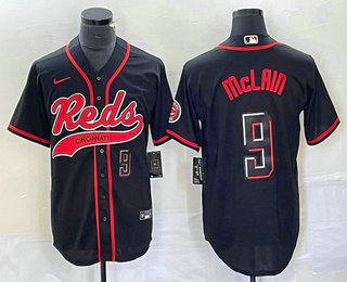 Men's Cincinnati Reds #9 Matt McLain Number Black 2023 City Connect Cool Base Stitched Jersey 11