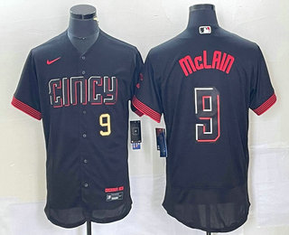 Men's Cincinnati Reds #9 Matt McLain Number Black 2023 City Connect Flex Base Stitched Jersey 02